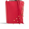 side of Red Embellished Drawstring Bucket Bag