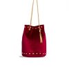 Red Studded Velvet Bucket Bag