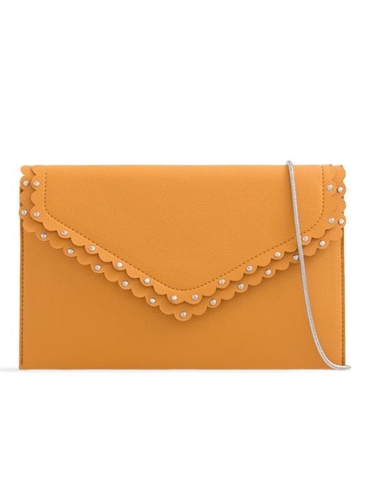 Yellow Scalloped Faux Leather Envelope Bag