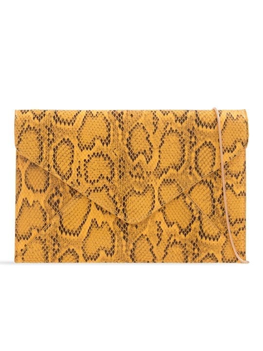Yellow Faux Snakeskin Envelope Clutch Bag