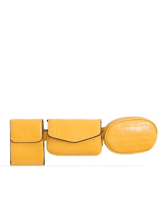 Yellow 3in1 Faux Snakeskin Bum Bag