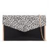 White and Black Faux Leather Leopard Print Clutch