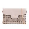 front of Nude Laser Cut Foldover Chain Clutch
