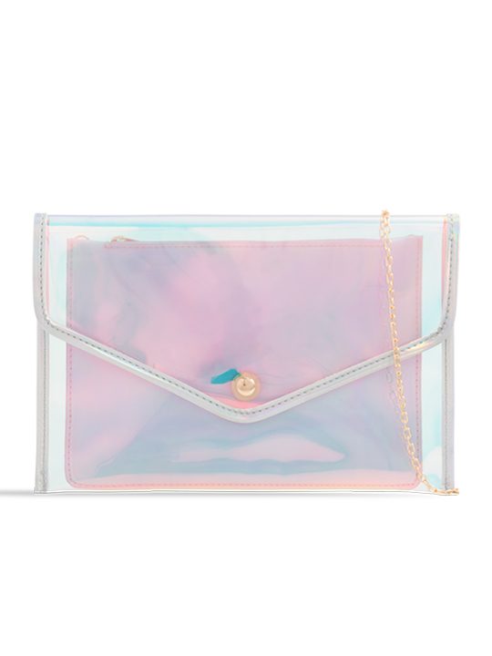 Holographic Clear Clutch Bag with Contrast Purse