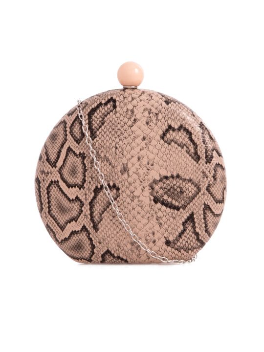 Nude Hard Compact Faux Snakeskin Clutch front