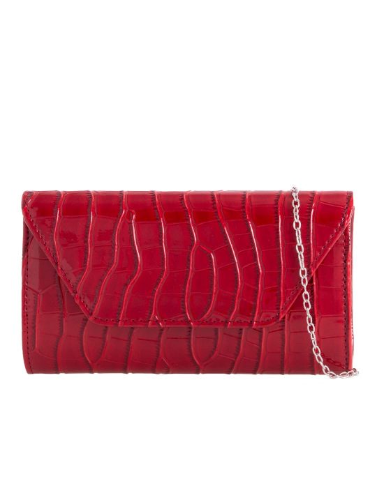 Red Faux Leather Foldover Clutch