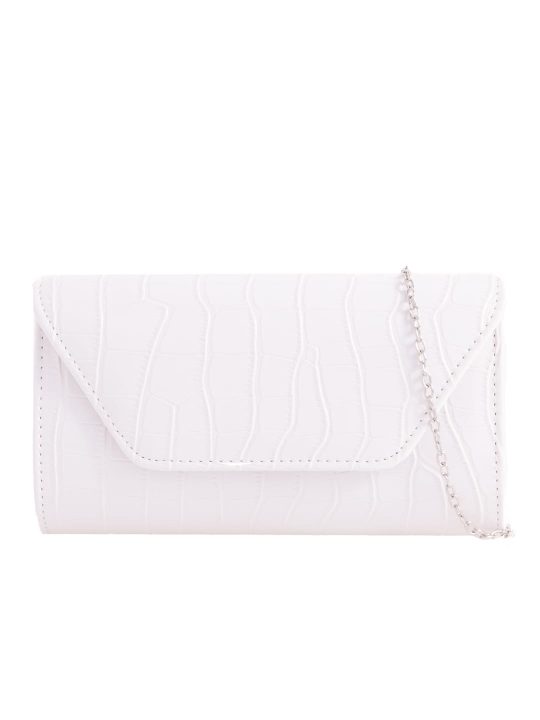 White Faux Leather Foldover Clutch