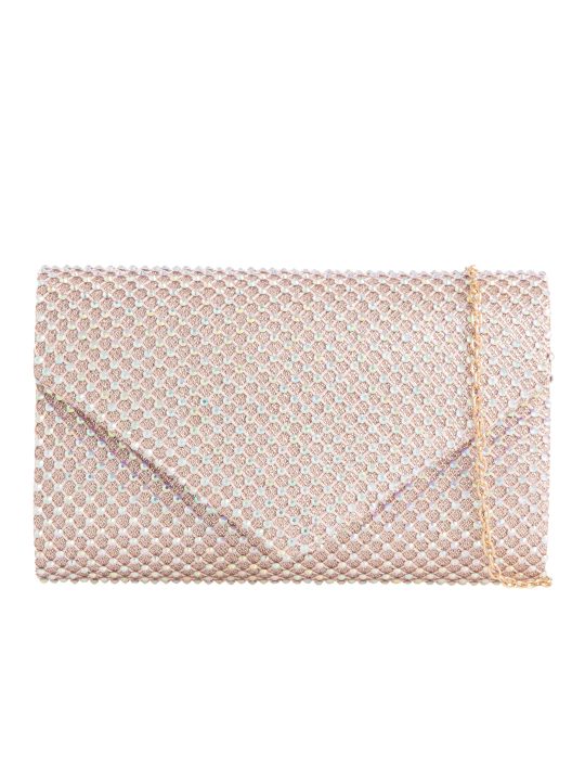 Champagne Diamante Envelope Clutch Bag