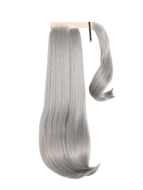 Short Straight Silver Grey Wraparound Ponytail