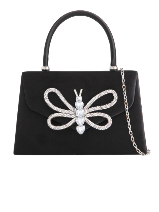 Black Satin Diamante Butterfly Mini Tote Bag