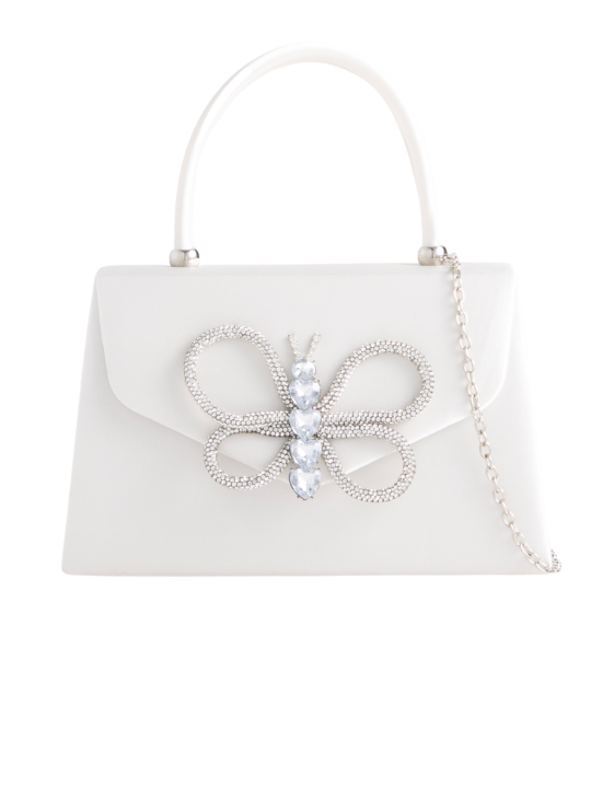 Ivory Satin Diamante Butterfly Mini Tote Bag