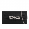 Black Rhinestone Bow Detail Clutch Bag