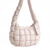 Beige Faux Leather Puffer Shoulder Bag from the side