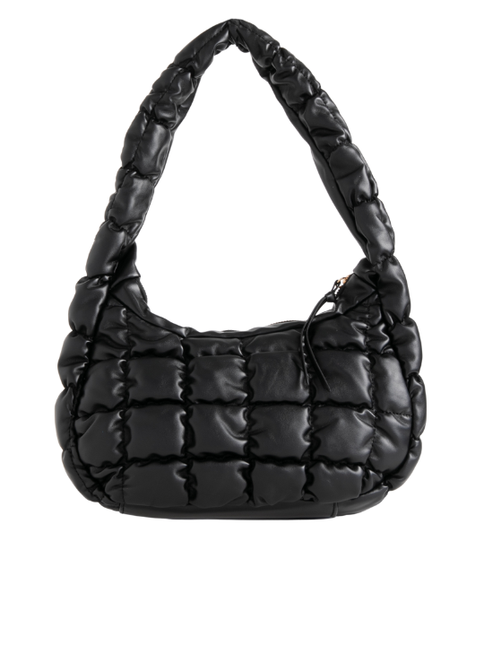 Black Faux Leather Puffer Shoulder Bag