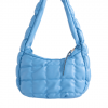 Blue Faux Leather Puffer Shoulder Bag