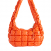 Orange Faux Leather Puffer Shoulder Bag