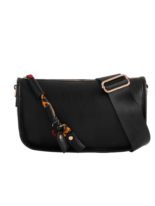Black Faux Leather Shoulder Bag with Tassel