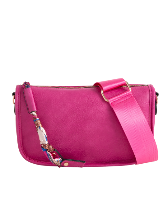 Fuchsia Faux Leather Shoulder Bag with Tassel