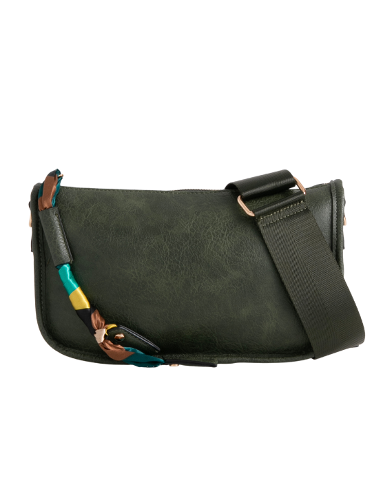 Green Faux Leather Shoulder Bag with Tassel