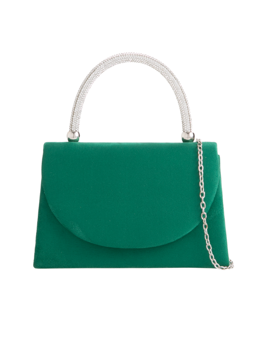 Green Faux Suede Diamante Top Handbag