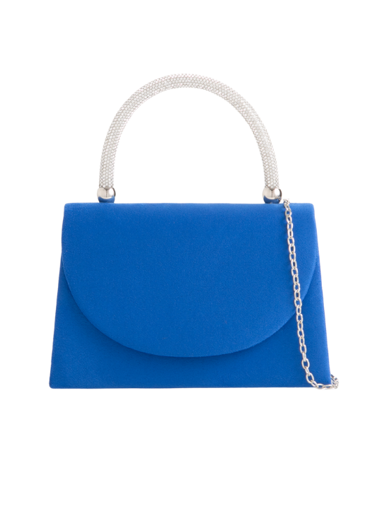 Royal Blue Faux Suede Diamante Top Handbag