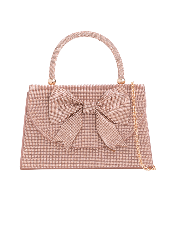 Rose Gold Rhinestone Mini Tote Bag with Bow Detail