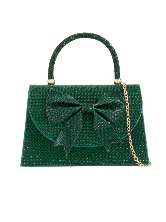 Green Rhinestone Mini Tote Bag with Bow Detail