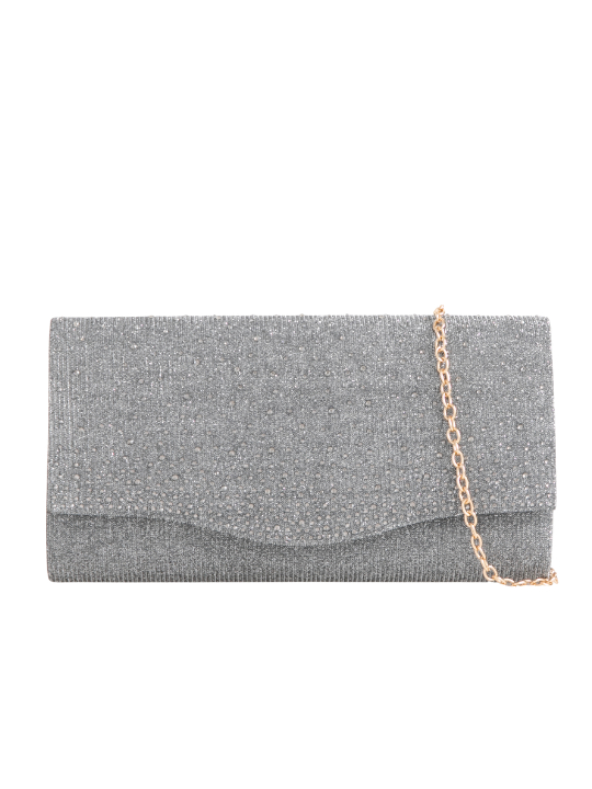 Grey Glitter Rhinestone Clutch Bag